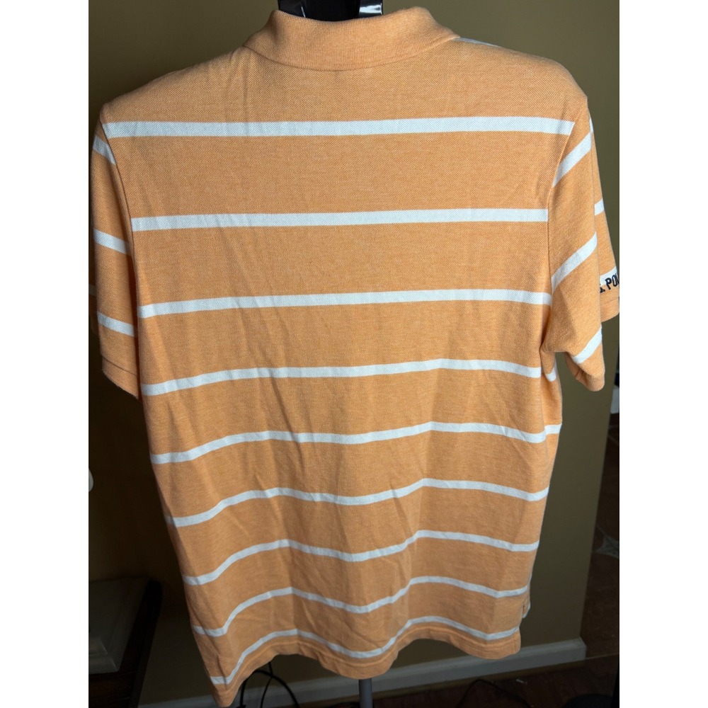 US Polo Assn Mens Orange White Striped Short Sleeve Polo Shirt Large - Picture 8 of 8